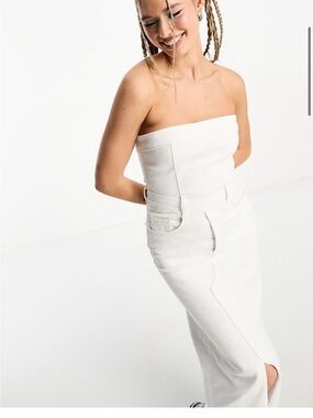 Stradivarius STR denim bandeau midi dress
